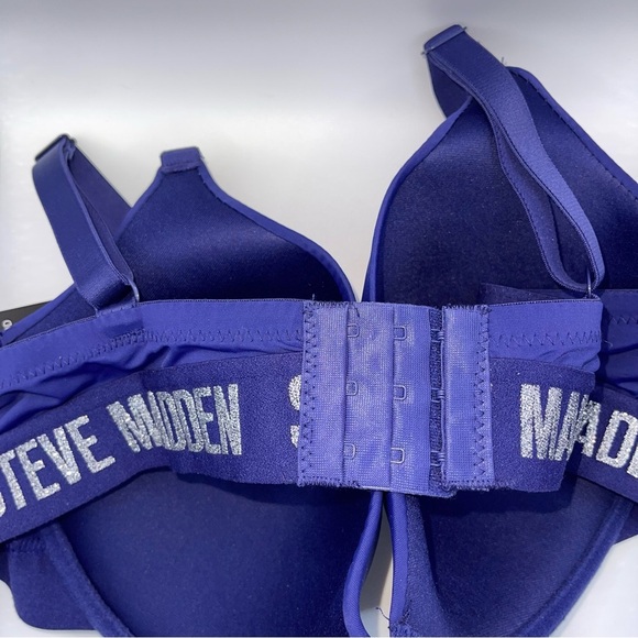 New Steve Madden Women’s Logo T Shirt Bra Glam Sparkle Blue Silver 40D Plus - Picture 5 of 6